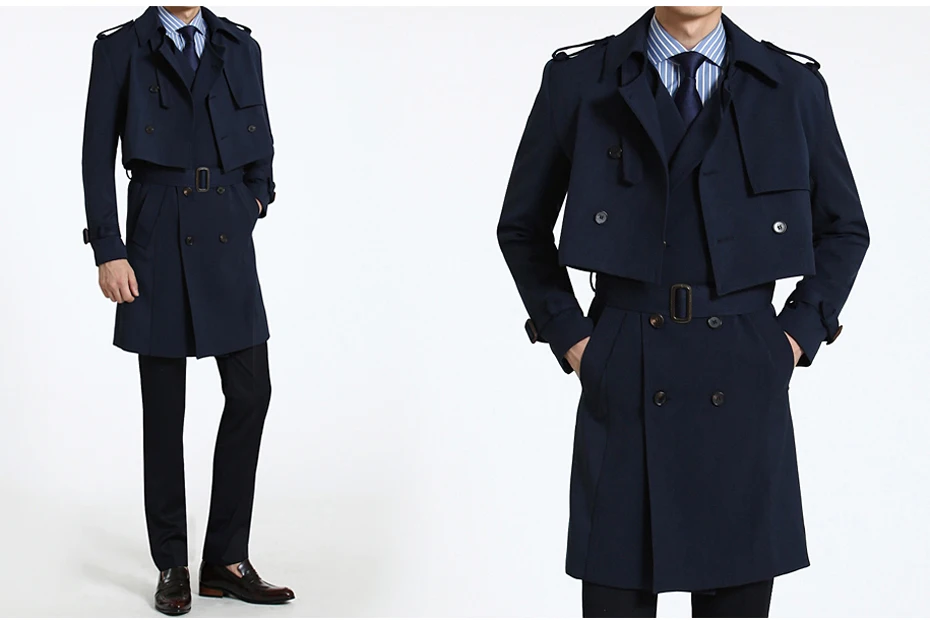 S-6XL 2 шт./компл. Для мужчин Тренч(длинное платье-майка для девочек; комплект для новорожденных+ пальто) Повседневное одноцветное двубортное Slim Fit Пальто Для мужчин штормовка для 18447-5