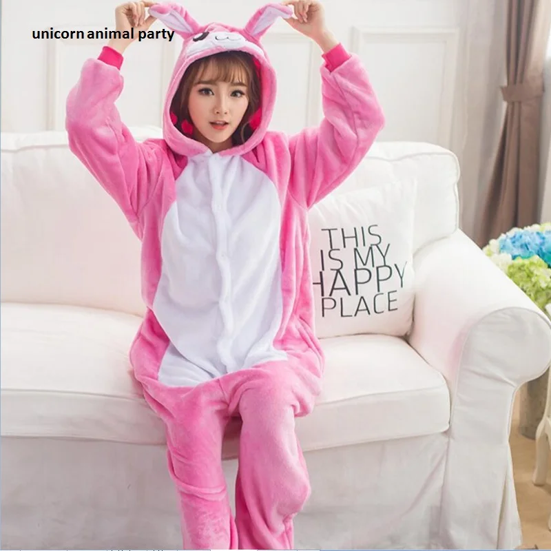 

Kigurumi Unisex Flannel Adult Animal Onesies Cosplay Costume Pajamas Pink Rabbit Sleepsuit Sleepwear Pyjamas Costumes hoodies