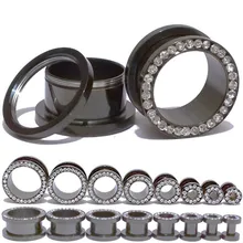 2 peças de cristal cheio expansores oreja dilataciones túnel orelha plugues brincos aço inoxidável piercing