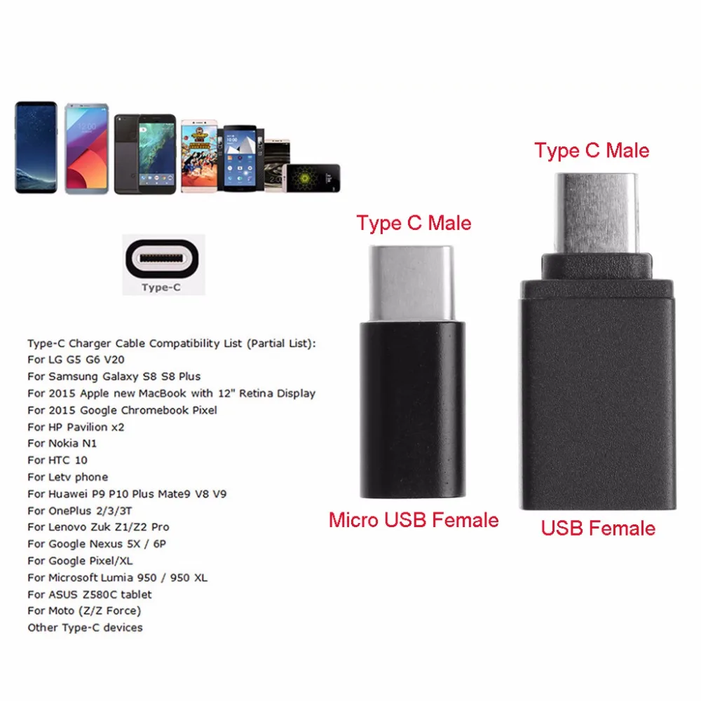 2 шт. переходник Micro USB Мама в Type C Plus OTG адаптер для 2015 Apple новый MacBook с 12 дюймовым