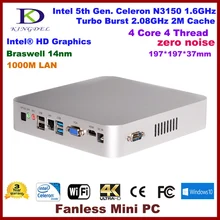 5th генерал 14mn Quad Core Процессор, Celeron N3150 Intel braswell, Barebone, Платформа Intel NUC, Безвентиляторный мини-ПК, HTPC, HDMI + VGA + USB3.0, 3 года гарантии