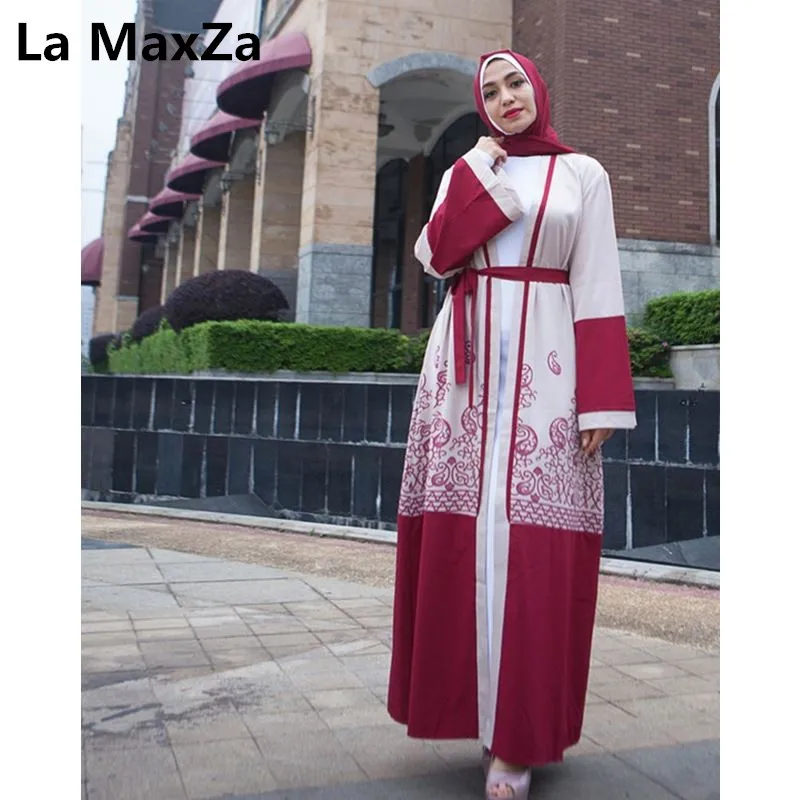 Fashion Muslim Print Abaya Full Long Dresses Cardigan Kimono Robe Gowns Tunic Jubah Middle East Ramadan Arab Islamic Clothing |