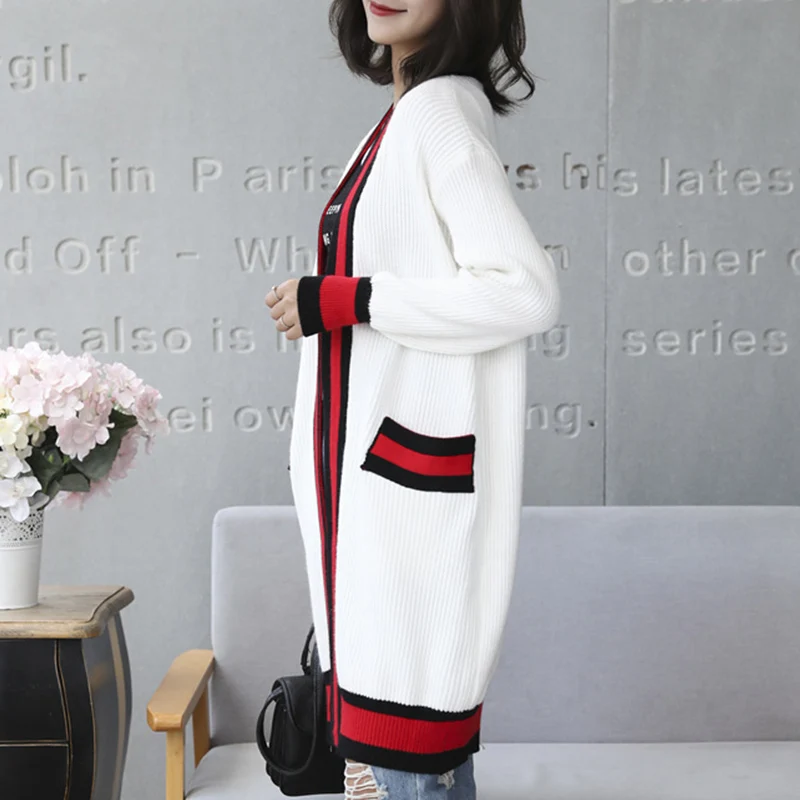 Spring New Wild Loose Long Knitwear Cardigan Women Sweater Coat Long Sleeve Patchwork Coat wz321 Spring New Wild Loose Long Knitwear Cardigan Women Sweater Coat Long Sleeve Patchwork Coat wz321