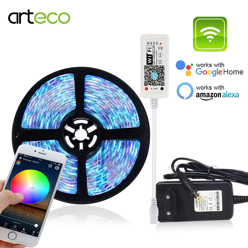 5 м 60 светодиодов/м DC12V RGBW RGBWW Светодиодная лента мини Wifi контроллер + адаптер IP20/IP65