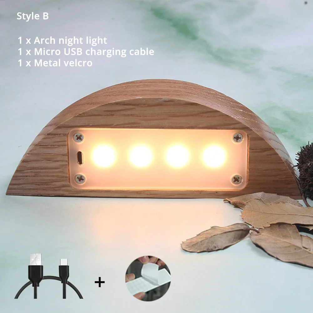 Твердый деревянный светодиодный ночник, Встроенный перезаряжаемый аккумулятор, 3 вида яркости с защитой для глаз, настольная лампа, прикроватная лампа для спальни - Испускаемый цвет: Style B