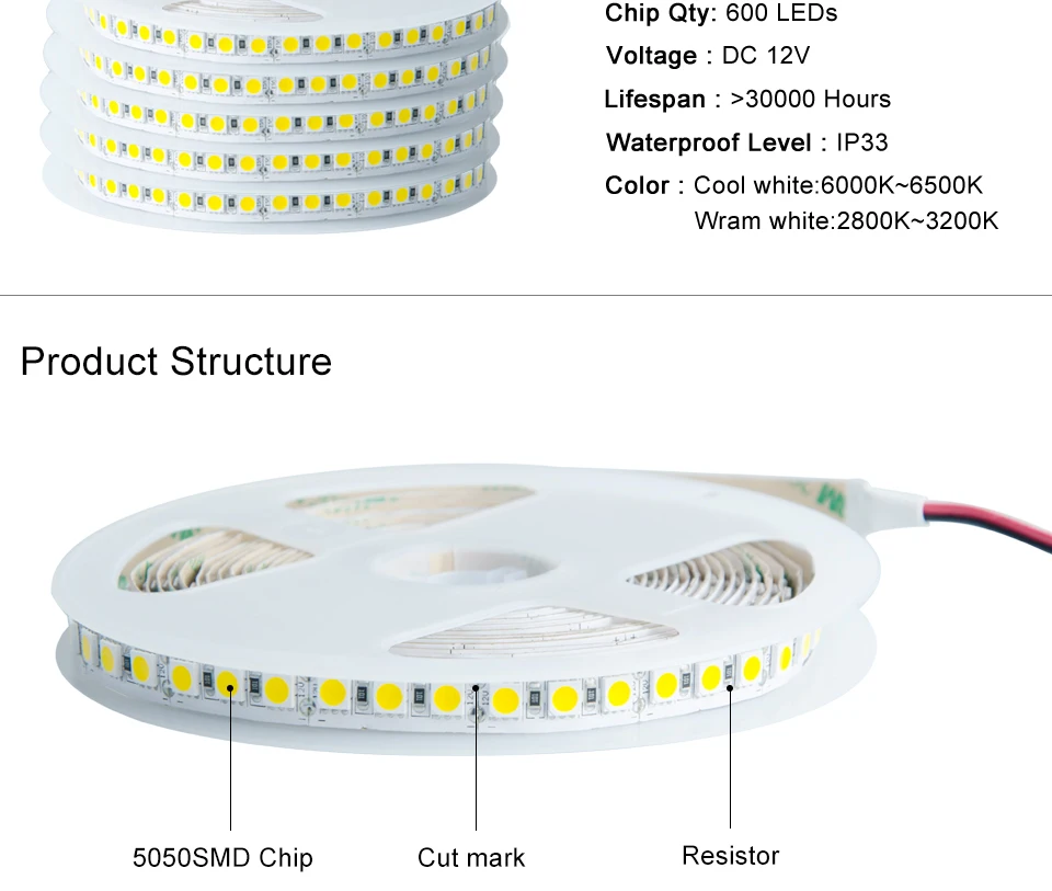 5050 светодиодный ленточный светильник 600 светодиодный s/5 метров DC 12 В/24 В Высокий люмен Водонепроницаемый IP33 IP65 IP67 SMD 5050 Светодиодный диодный ленточный светильник