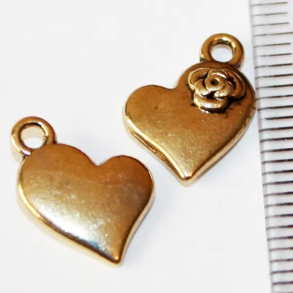 12 pcs Charm Heart 15 mm antique gold, Lead, Nickel & Cadmium Free