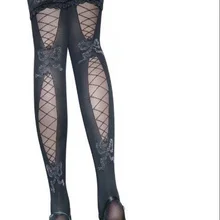 Темно-серые бедра высокие колготки в сеточку узор и кружева топы сексуальные чулочно-носочные изделия для женщин