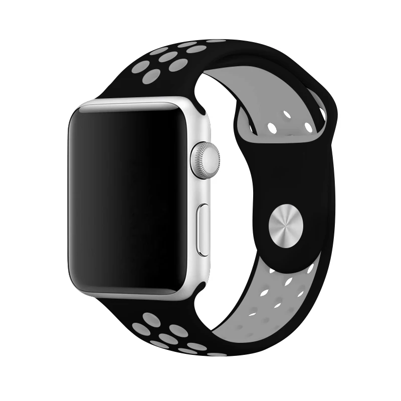 42 мм спортивный силиконовый ремешок 38 мм черный с красным для Apple Watch серии Nike 3 Iphone Watch Series 2 - Цвет ремешка: Black with gray