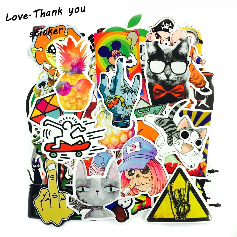 100pcs Mixed Funny Brand Laptap Stickers For Home Decor Jdm On Laptop Sticker Decal Fridge Skateboard Doodle Toy