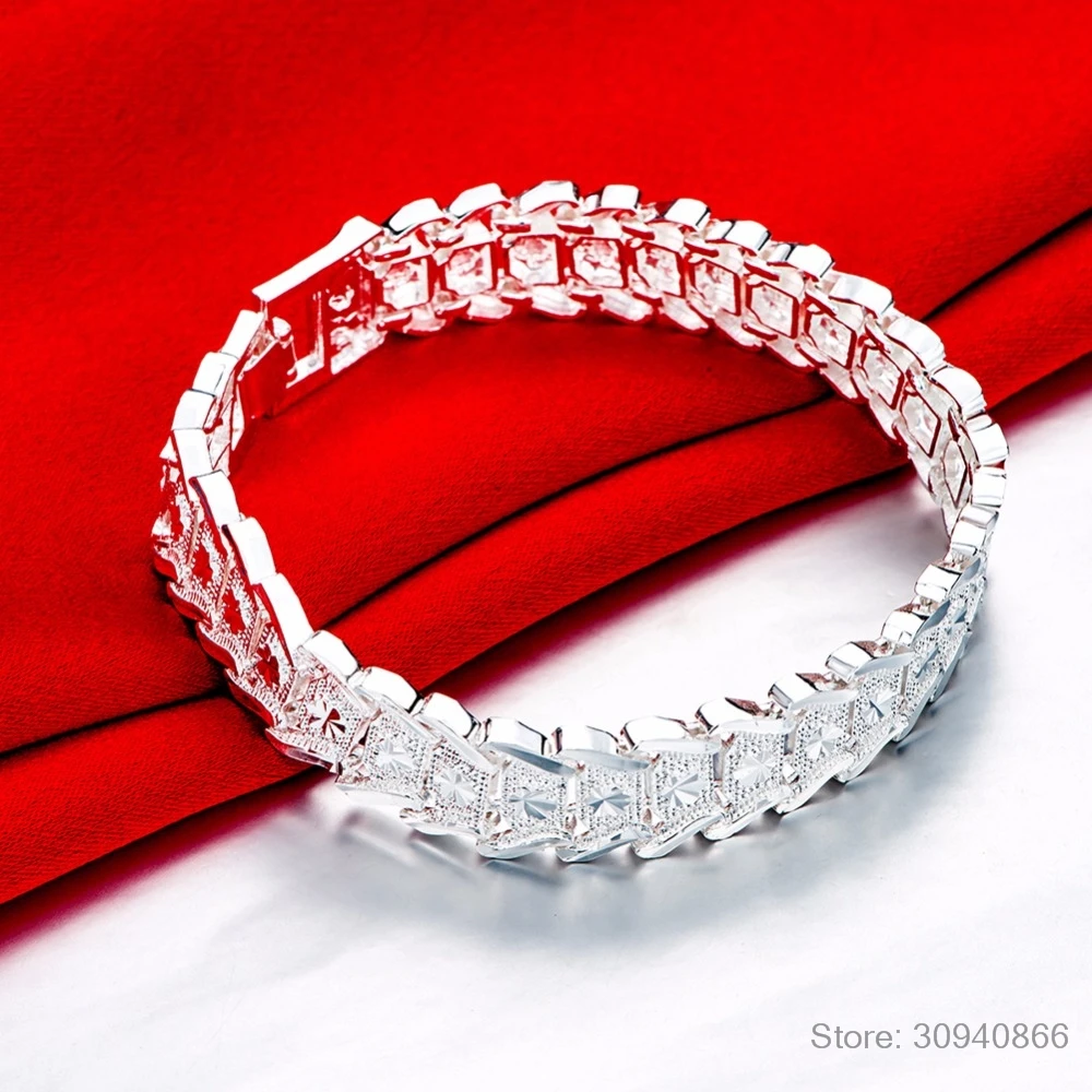 925 Silver Jewelry Chunky Chain Link Bracelets for Women Fashion Wide Bangle Bracelet Femme Wristband Beleklik Decorations