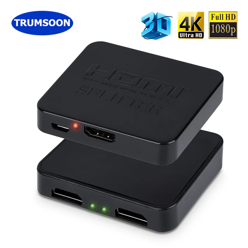 Переключатель Trumsoon HDMI сплиттер 1x2 адаптер 4K 1080p коммутатор 1 в 2 выхода для ТВ