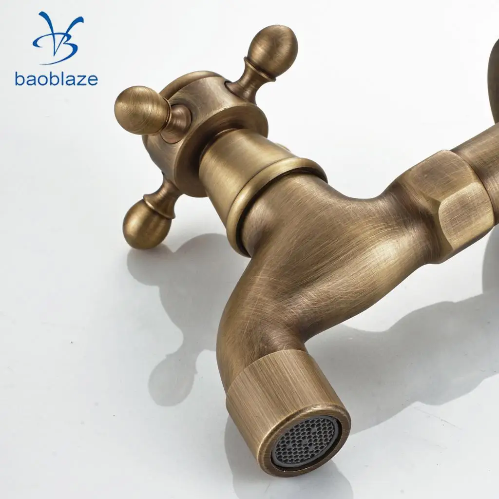 Antique Brass Wall Mount Outdoor Faucet Garden Bibcock Tap Mop Pool Faucet Laundry Sink Cold Water Tap