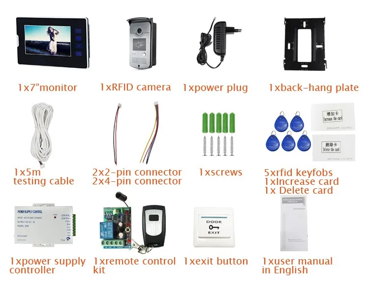 Проводной " сенсорный экран видеодомофон Интерком RFID набор для подключения 1 монитор+ 1 Дверная камера+ 12 В блок питания