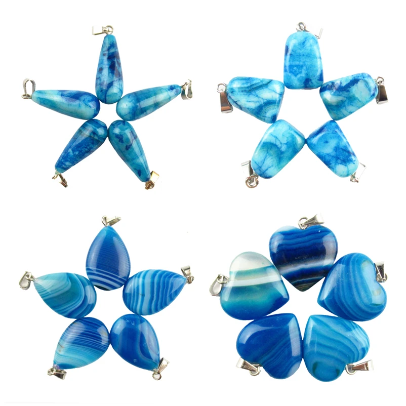 

Yuteng 5Pcs Mixed Shape Blue Ocean &Onyx Agates Pendant Bead Set for Jewelry Making ll8954