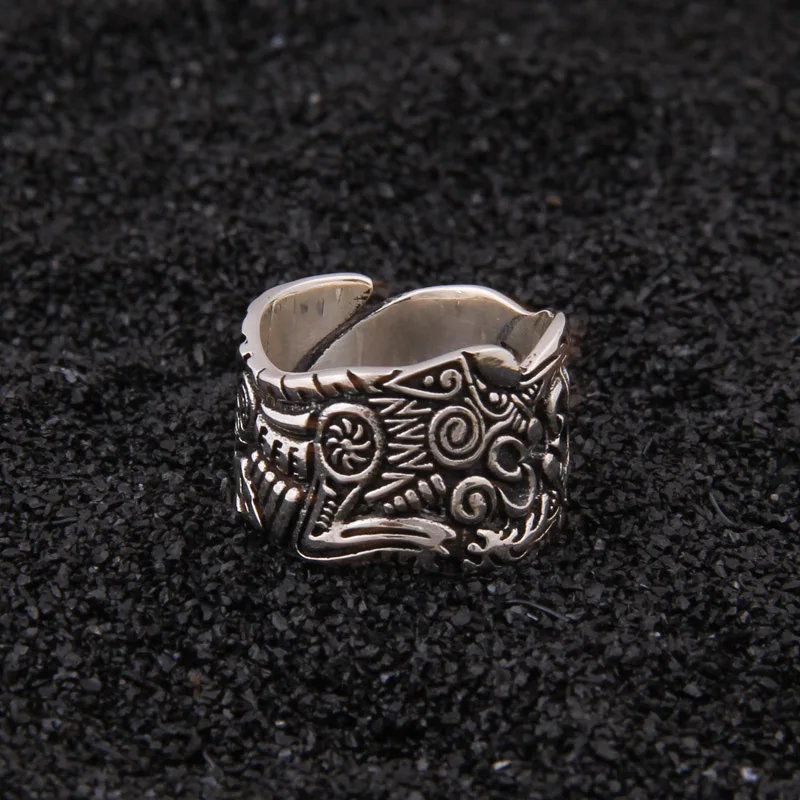 Регулируемое кольцо Viking Double Wolf из серебра 925 пробы в подарок