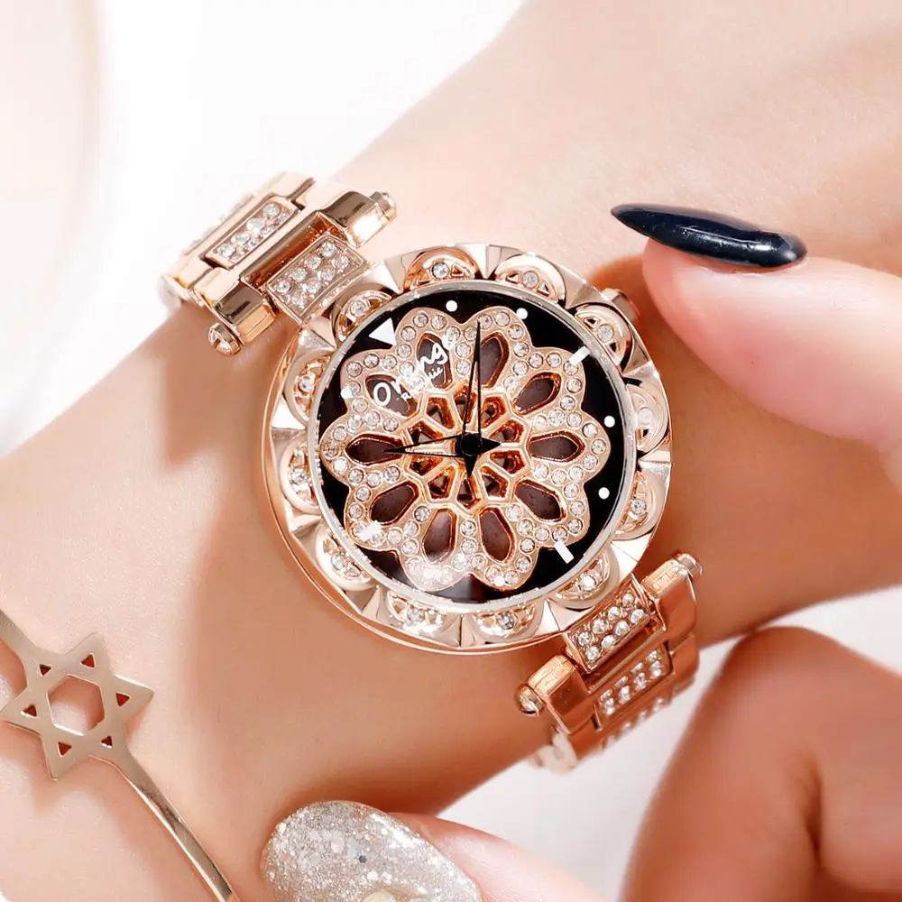 ORANGE Brand Top luxury Japan MIYOTA Quartz 360 Rotating Petals Women Watches Ladies Gifts Stainless Steel Waterproof Watches