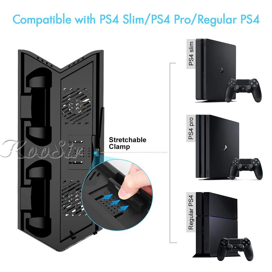 Консоль PS4 Slim Pro Вертикальная с охлаждающим вентилятором подставка для 14 игровых