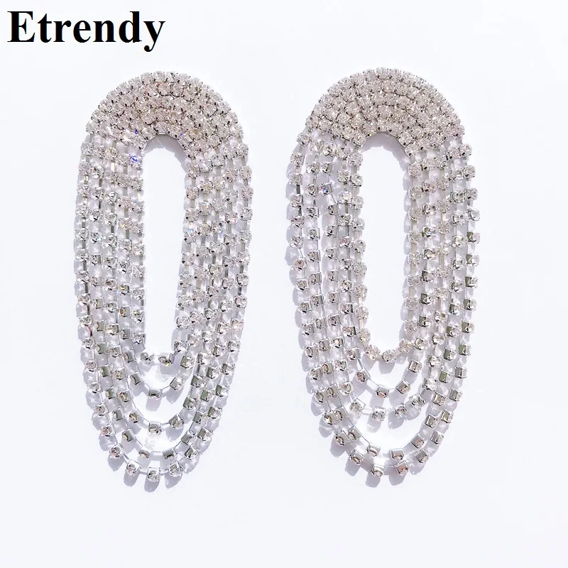 

Luxury Stone Drop Dangle Earrings For Women 2019 New Multi Layers Big Earrings Silver Color Statement Party Wedding Jewelry