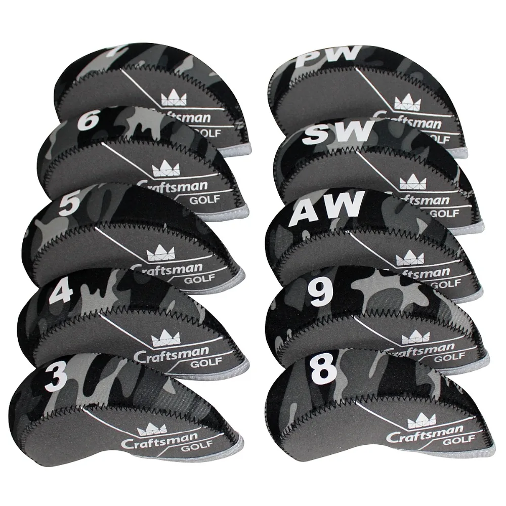 Craftsman Golf Iron Clubs Head Cover 10PCS(3 9,AW,SW,PW) Neoprene Grey