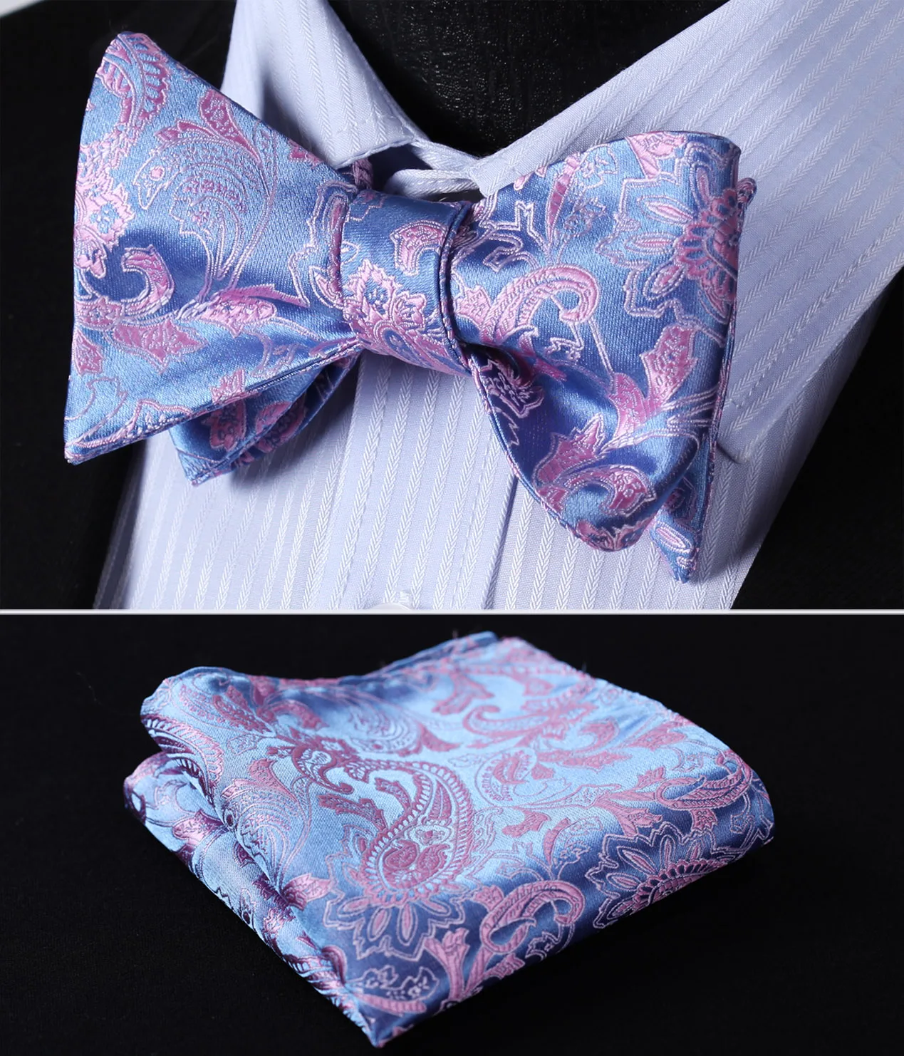 Pocket Square Classic Party Wedding BP802FS Pink Blue Paisley Bowtie