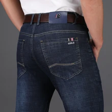 Весна Лето мужские классические джинсы Брендовые мужские эластичные джинсы модные деловые прямые джинсовые штаны, мужские брюки Pantalones Hombre