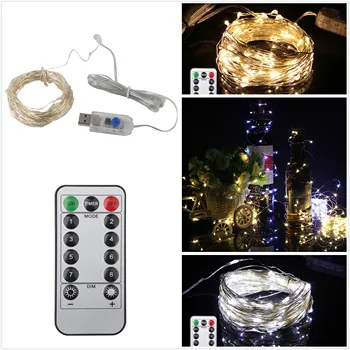 

LED String Lights Plug in USB Powered 10M 100 LED Silver Wire Fairy Light with Remote Control for Bedroom Patio DIY Christmas