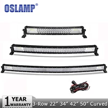 Oslamp Triple Row 22" 34" 42" 50" Curved LED Light Bar Spot&Flood Combo Beam Offroad LED Work Light Bright Led Bar for 12V 24V