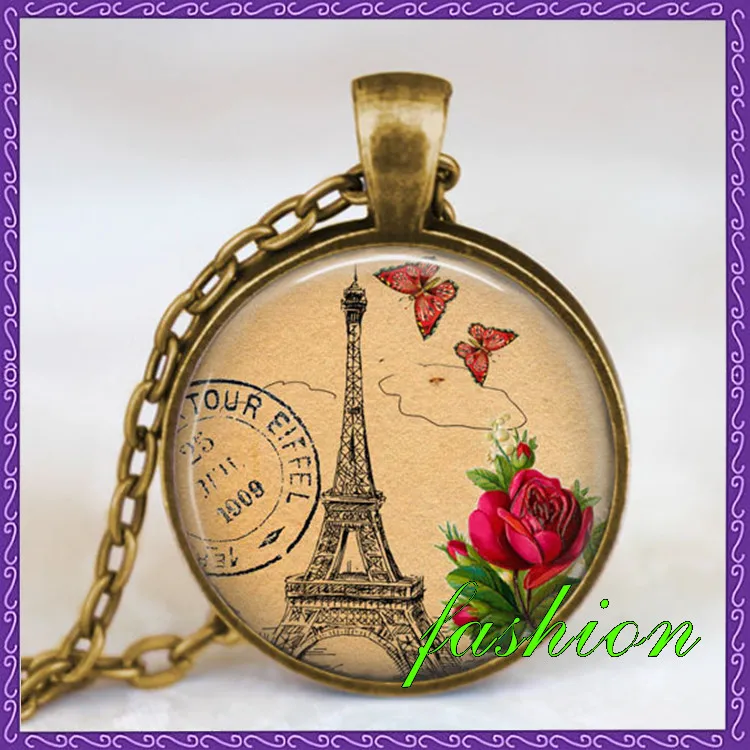 Eiffel tower vintage pendant , paris jewelry , eiffel tower postcard