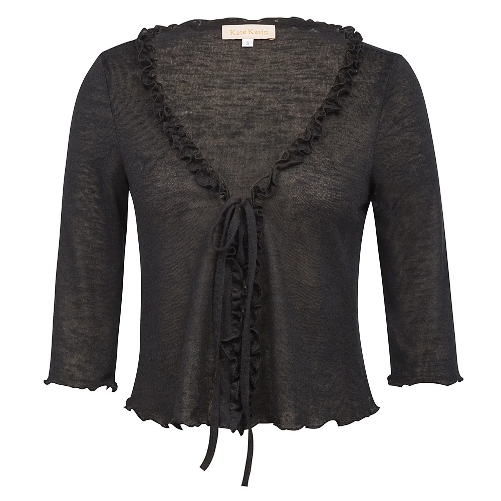 Women Jacket 2018 Ladies Outwear 3/4 Sleeve Comfortable Ruffled Knitting Shrug Slim Soft Coats Open Stitch Knitwear Bolero