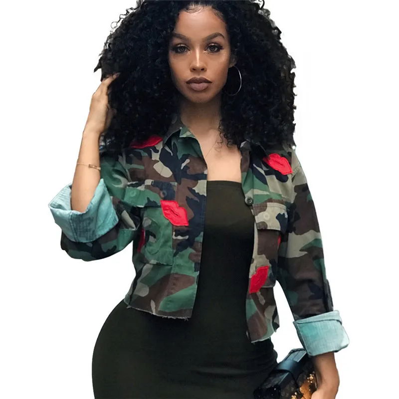 amazing Camouflage Jacket Women Summer Crop Top Turn-Down Collar Camo Jacket Chic Short Shirt Military Coat