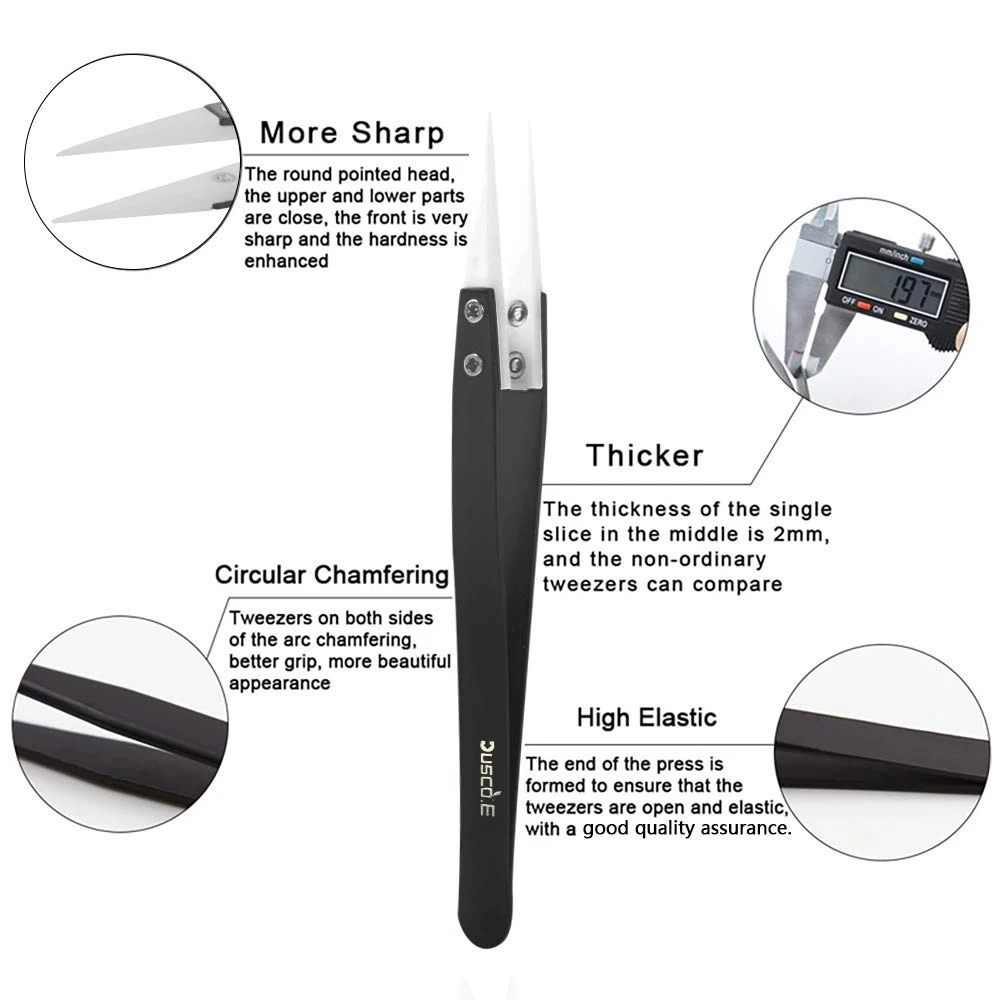 9 Pcs Tweezers Set Precision Antistatic Tip Curved Straight Stainless Steel Tweezers Nipper Electronic Mobile Phone Repair Tools