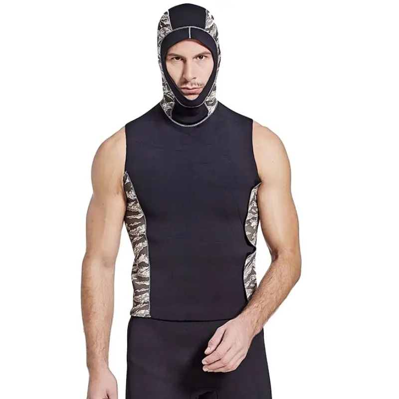 

Hooded Men Spearfishing Wetsuit 3mm Neoprene Two Piece Vest Swimsuit Dive Surf Swim Suit Keep Warm Swimwear Beach Wear Triathlon