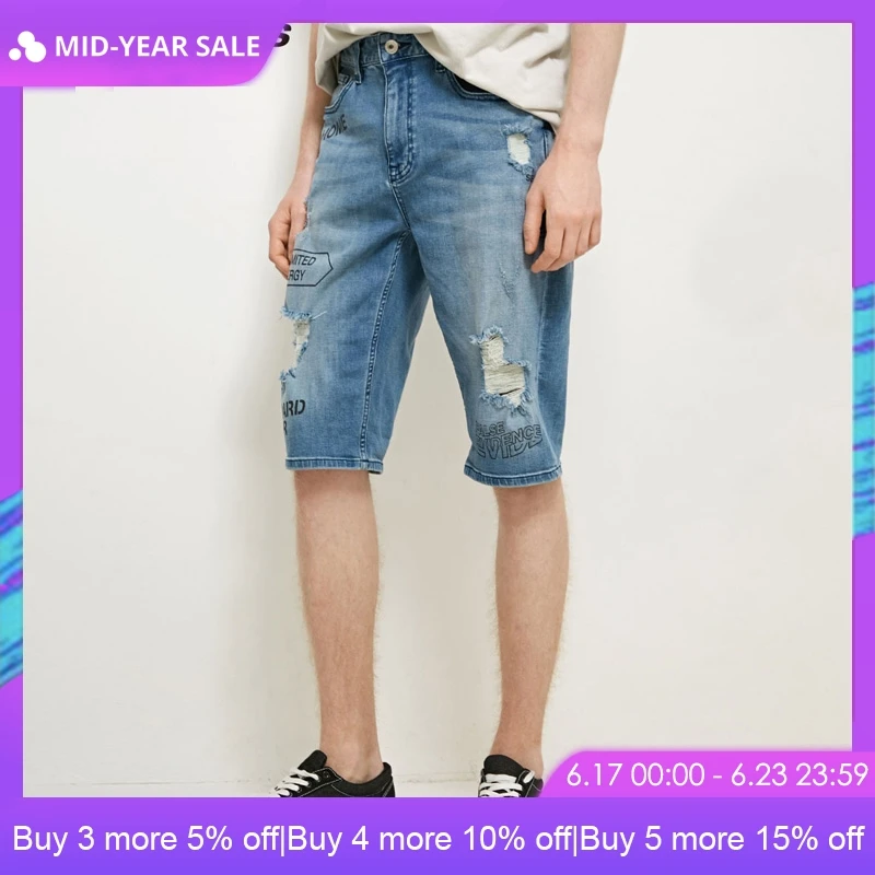 

JackJones Spring Summer New Stretch Knee-length Ripped Denim Shorts| 2181S3503