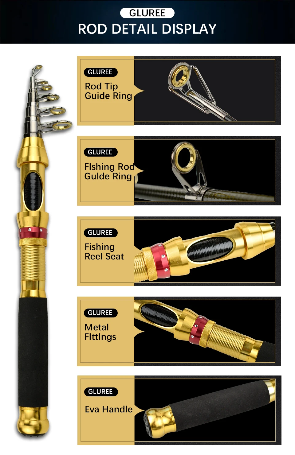 GLUREE 99% Carbon Portable Telescopic Fishing Rod Spinning Fishing Tackle 1.5 1.8 2.1 2.4 2.7 3.0 3.6M Super-short Hard Sea Rod (18)