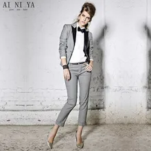 Женские Брючные костюмы, серый светильник, формальная офисная форма, однобортный пиджак с длинным рукавом+ брюки, повседневный тонкий женский брючный костюм