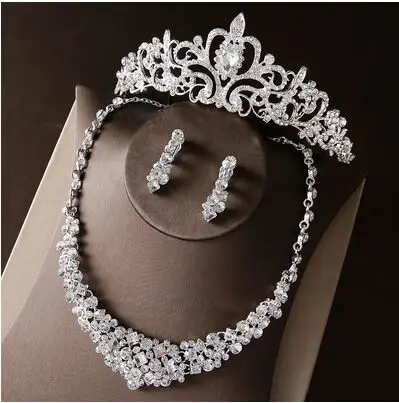 2017 New Silver Crystal Necklace Earrings for Women Wedding Jewelry Sets Whit K Plated Bridal Jewelry Sets With Tiaras & Crowns (8)
