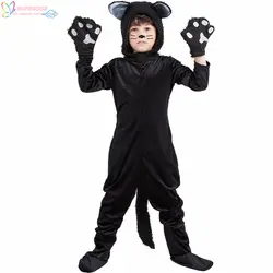 Костюм вечерние для Хэллоуина, маскарада, черная кошка, сценический костюм, одежда для родителей и детей, домашняя одежда для детей