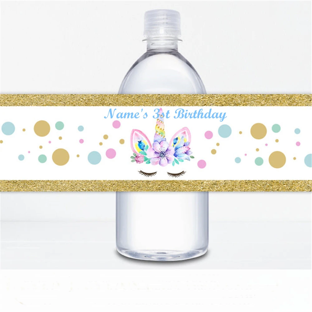 Etiquettes De Bouteille D Eau Licorne Personnalisee En Arc En Ciel Imprimable Pour Anniversaire Aliexpress