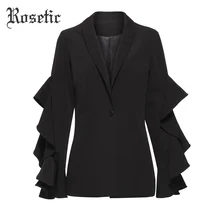 Rosetic костюм в готическом стиле женские осенние черные оборки Лоскутная модная верхняя одежда на пуговицах офисные женские тонкие сексуальные куртки готическое повседневное пальто