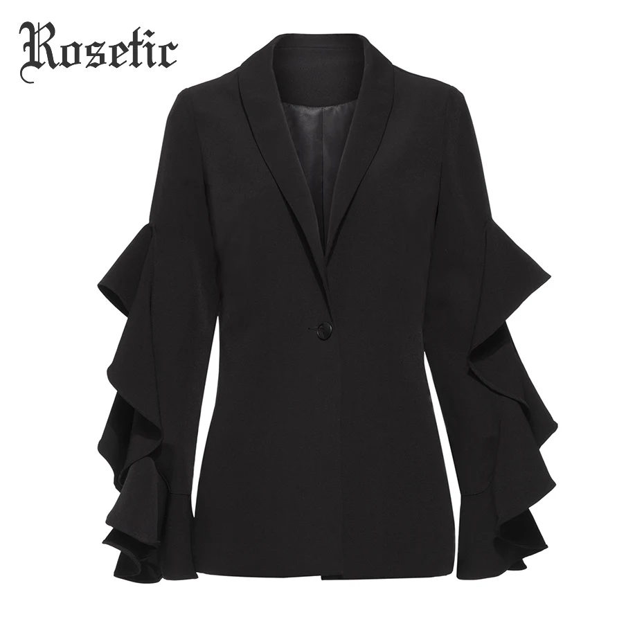 

Rosetic Gothic Suit Women Autumn Black Ruffles Patchwork Fashion Outerwear Button Office Lady Slim Sexy Jackets Goth Casual Coat
