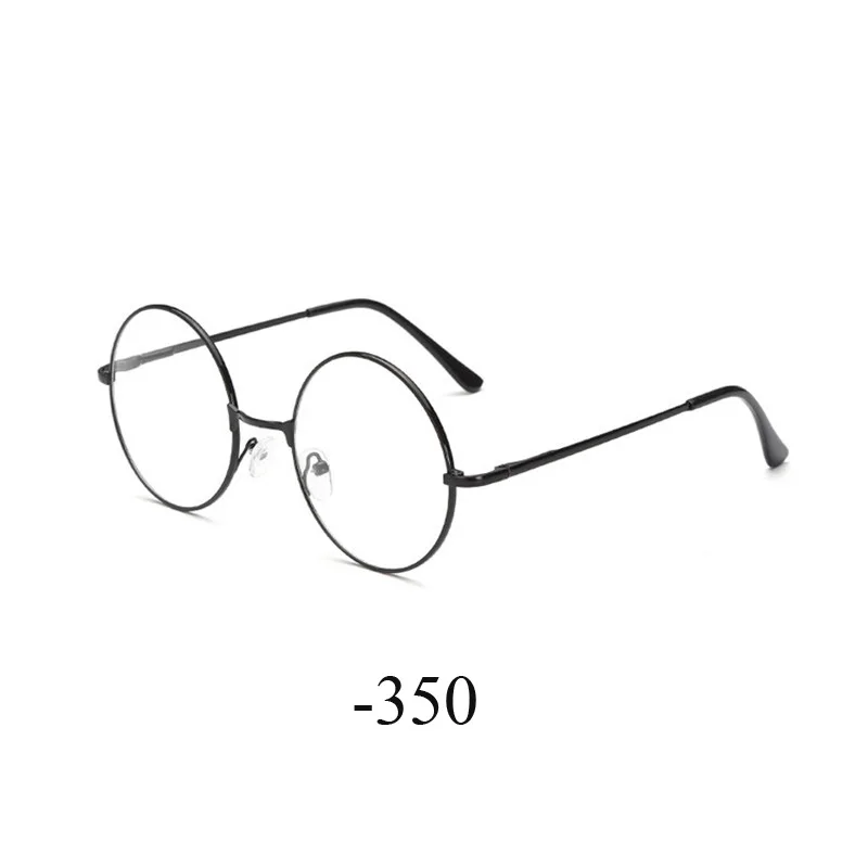 Iboode ультралегкие готовые очки для близорукости, женские и мужские ретро очки с металлической круглой оправой, оптические очки для близоруких очков - Цвет оправы: black -350