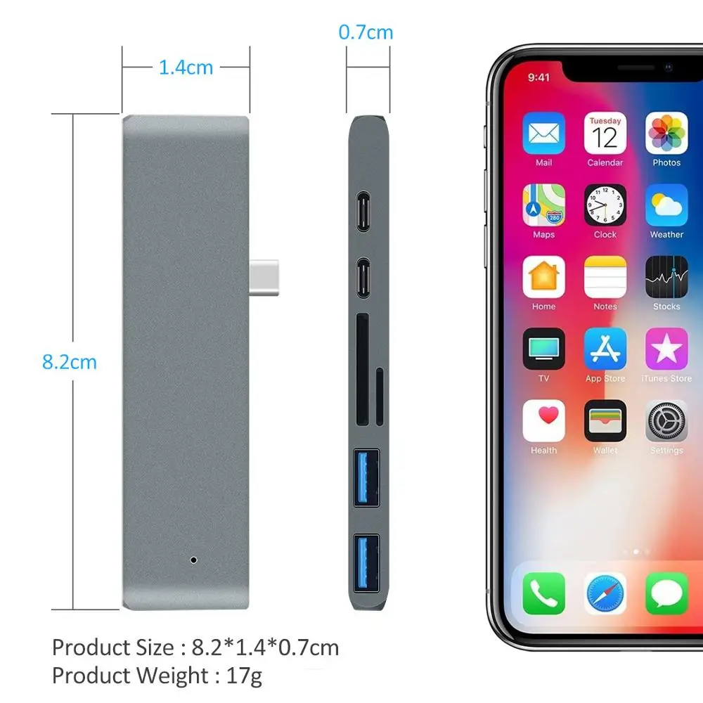  USB C Hub Aluminum Multi Adapter with 4K HDMI SD Card Reader Type-C Charging Port USB 3.0 Hub 7 in 