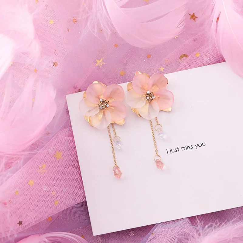 Розовые серьги корейский цветок Милая серьга геометрической формы имитация жемчуга pendientes mujer для женщин кисточкой украшения для ушей, серьги