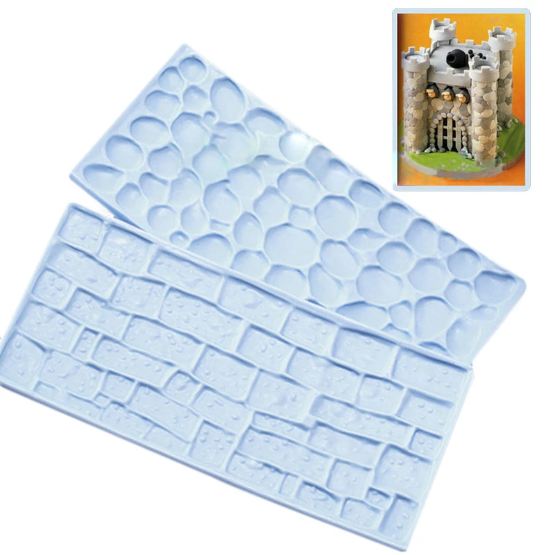 

Baking Tools Classical Style 2pcs/1set City Castle Wall Stone Rock Shape Border Trim Embossed Cake Mold Decora E339