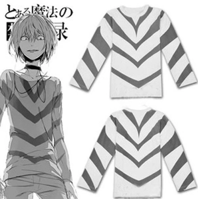 アニメとある魔術の禁書目録 科学の超電磁砲 アクセラレータコスプレ長袖ストライプtシャツサイズm Xxl送料無料 Accelerator Cosplay Stripe T Shirtlong Sleeve T Shirt Aliexpress