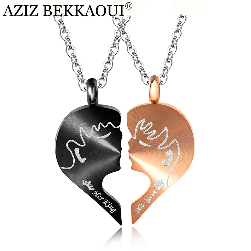 Ожерелья AZIZ BEKKAOUI для пар с надписью Kiss подвеска из нержавеющей стали мальчиков и