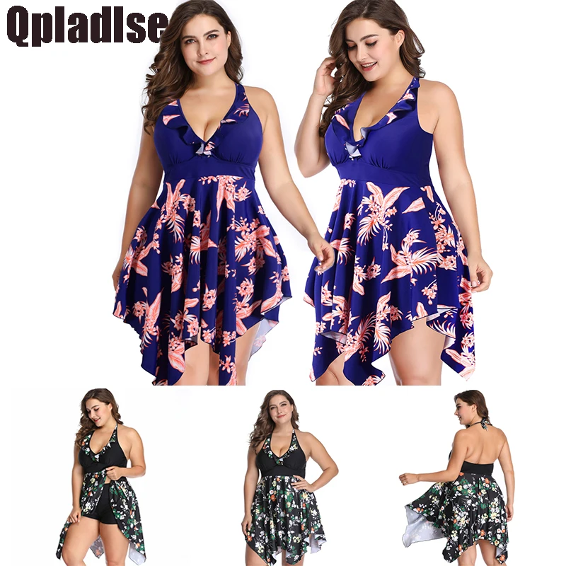 

Vintage Plus Size Swimwear Women Tankini Two Piece Swimsuit Push Up Bathing Suit Print Ruffle Dress Beachwear Female Swim Wear