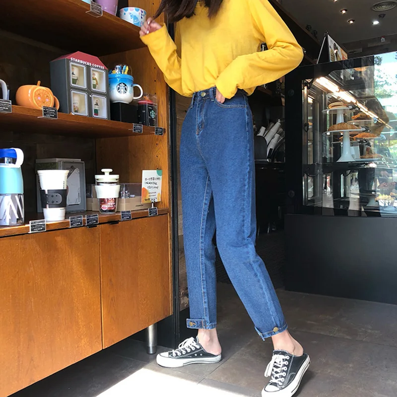 Jeans Women 2019 New Leisure Loose Harem Ankle-length Womens Jean Korean Style All-match Simple Button Fly Student Trendy Daily Jeans Women 2019 New Leisure Loose Harem Ankle-length Womens Jean Korean Style All-match Simple Button Fly Student Trendy Daily