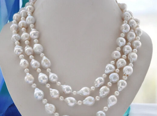 

xiuli 003524 3strands almost round white KESHI REBORN PEARL necklace